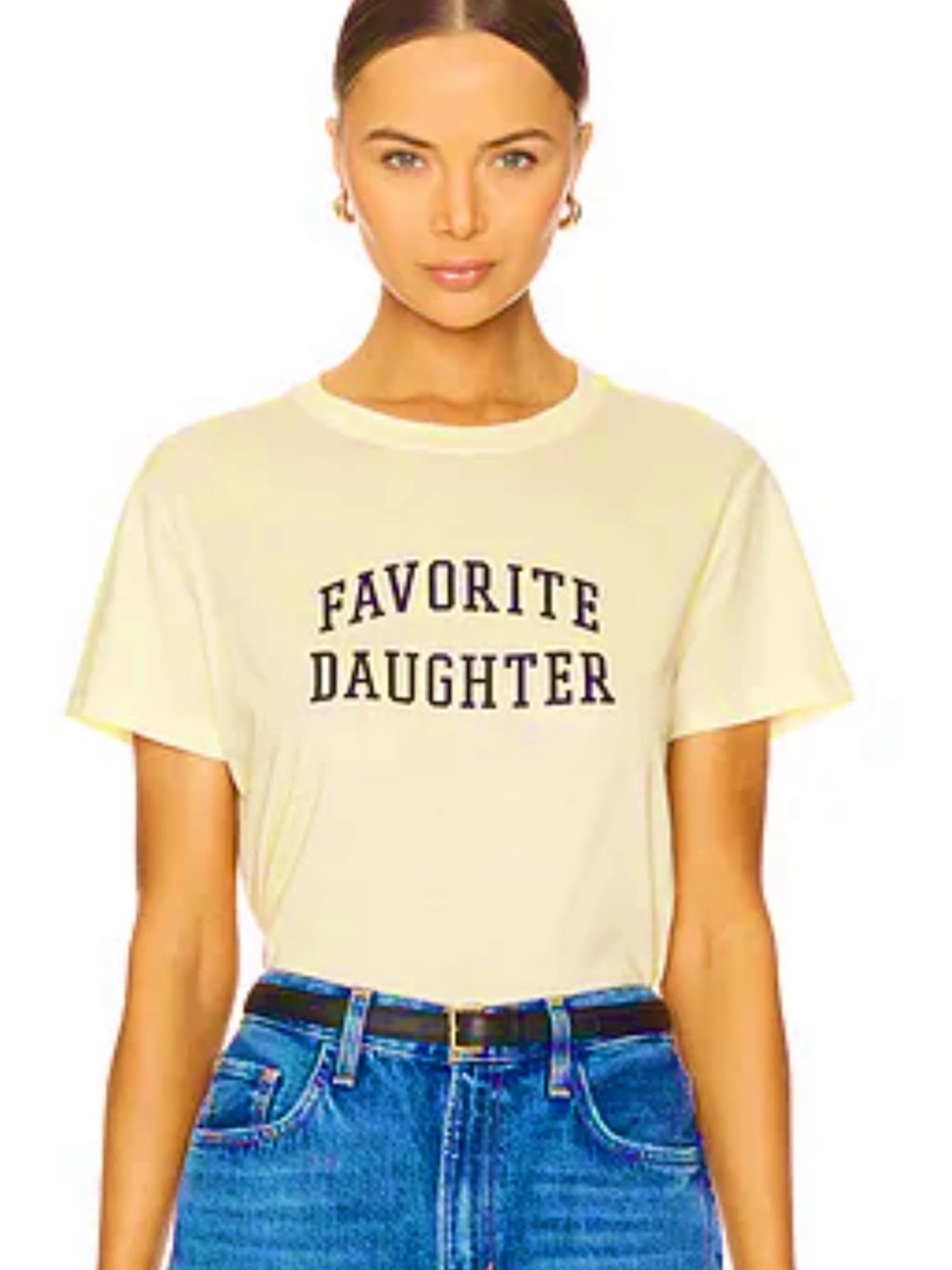 NWT Favorite Daughter Collegiate Cropped Tee in Moonbeam (Yellow) with Navy